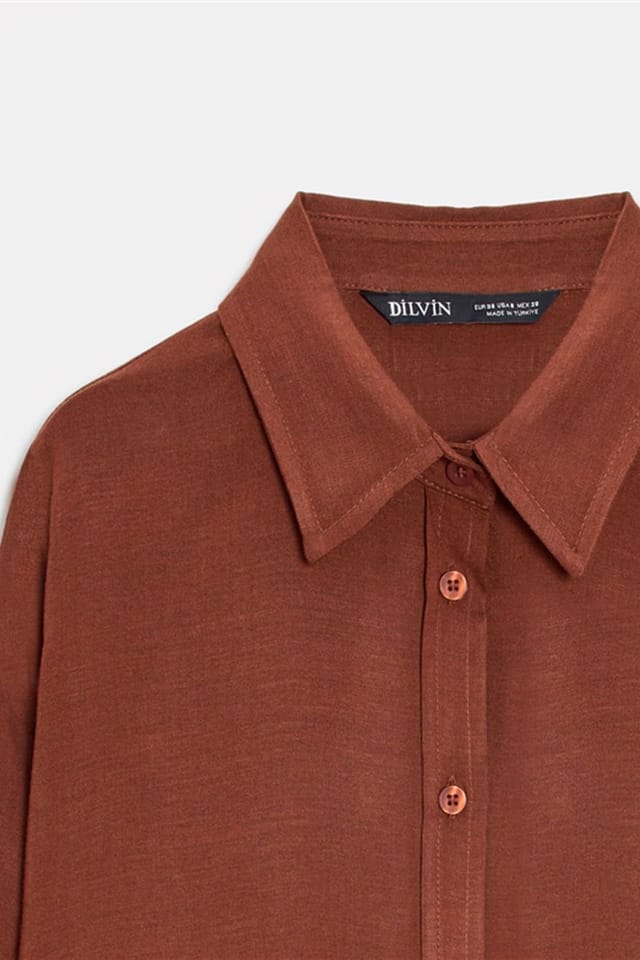 Dilvin Dilvin Women's Oversized Crepe Button Shirt in Terracotta - 3