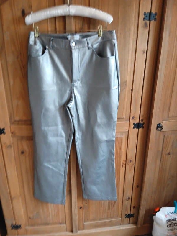 Never Fully Dressed Vegan leather Silver trousers. Size 14.