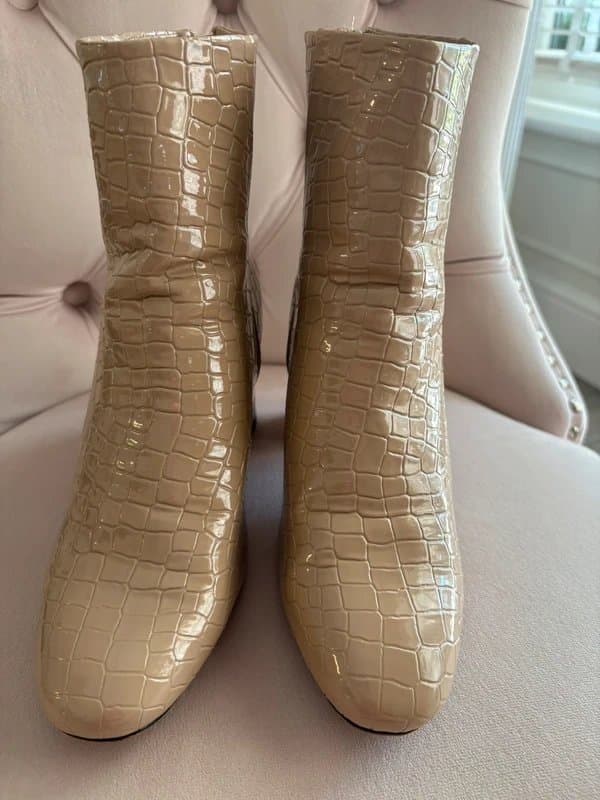 Topshop Topshop Nude Beige Croc Patent Ankle Boots UK 6 Block Heel Y2K Chic