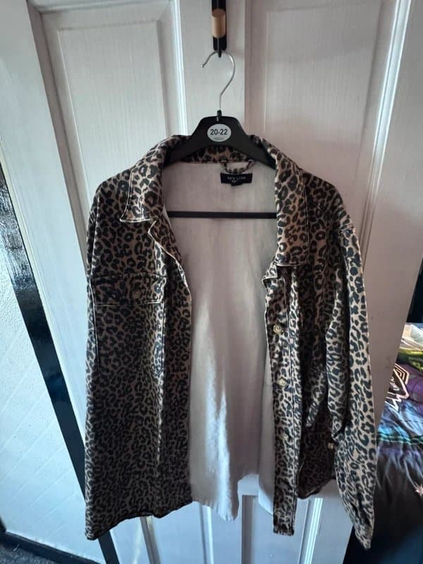 New Look New Look Leopard Print Denim Shacket - Size 22 (Plus Size)