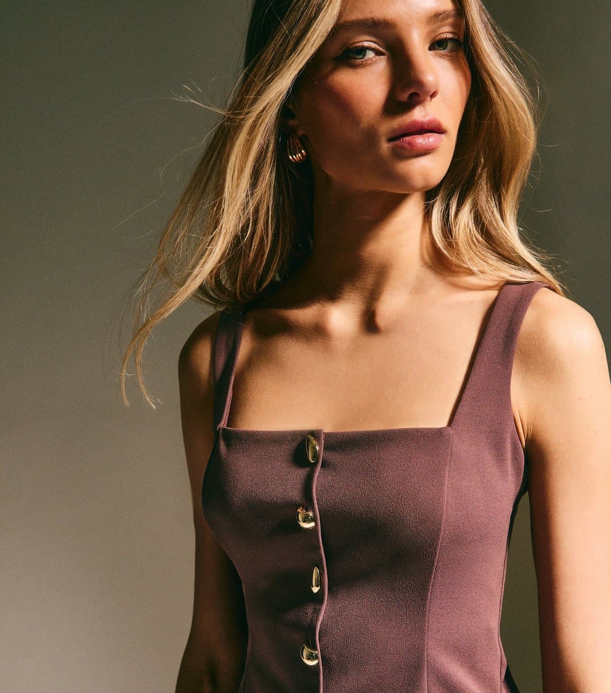 New Look New Look Brown Jersey Square Neck Button-Up Top