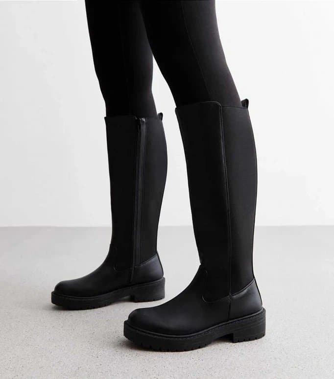 New Look New Look Wide Fit chunky knee boot in black UK 3