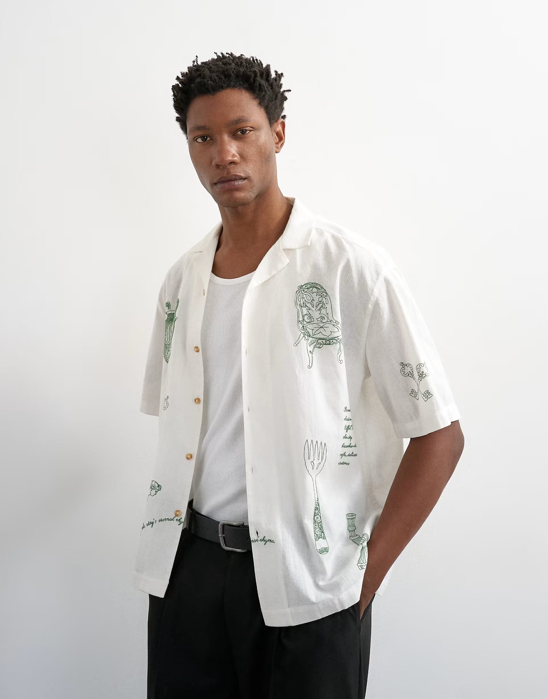 Topman Ecru Linen Blend Embroidered Shirt