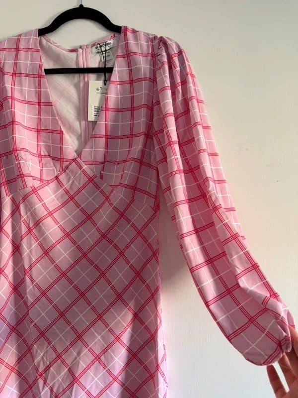 Glamorous Glamorous Pink Check Long Sleeve Mini Dress, Preppy Y2K - Size UK 8