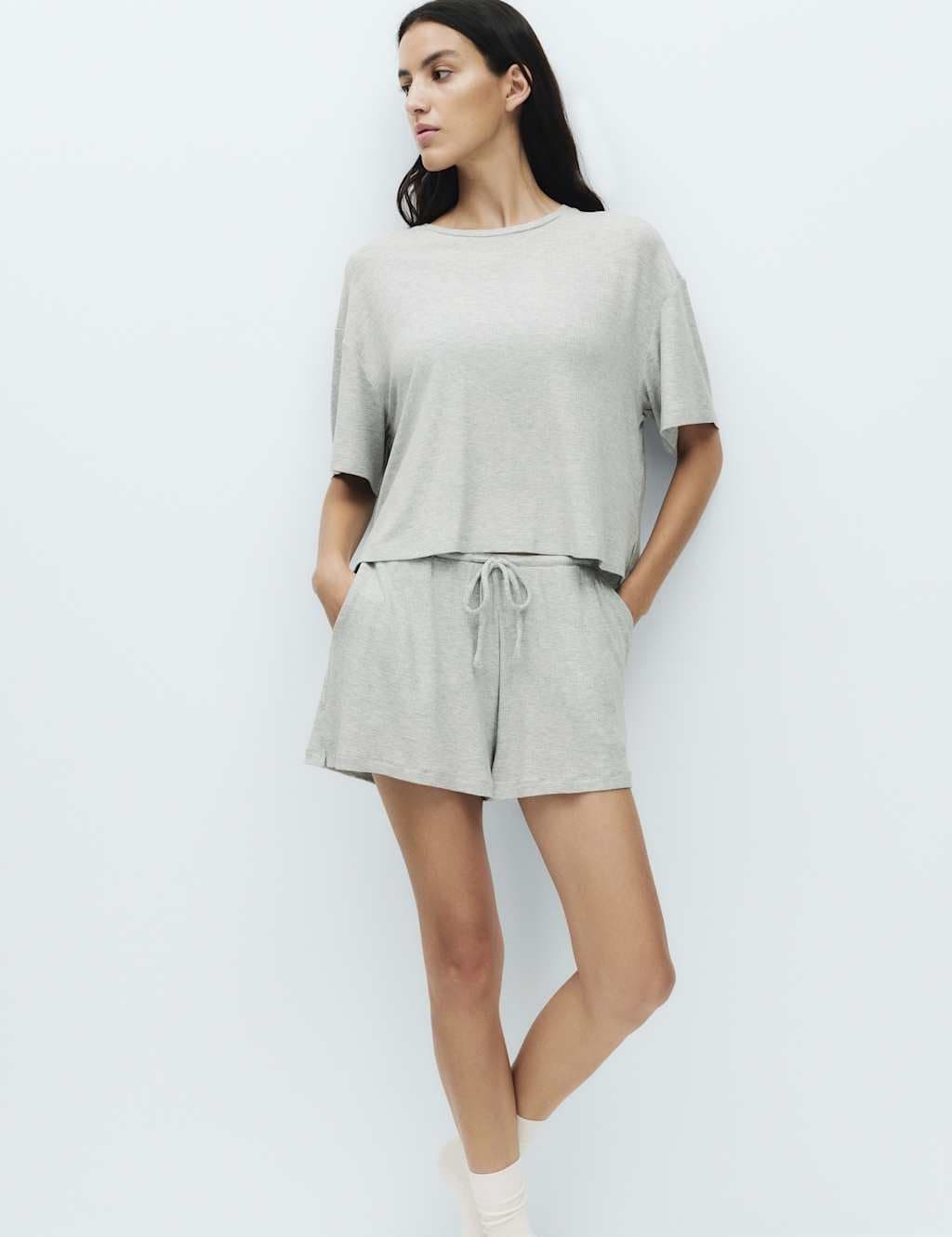 Marks & Spencer M&S Modal Rich Ribbed Pyjama Shorts Grey