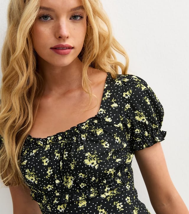 New Look Women's Black Floral Short Sleeve Mini Dress New Look - 2
