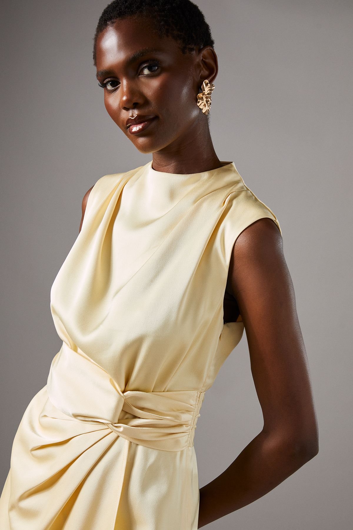 Coast Coast Women's Satin Midi Dress With Twist Waist in Lemon - 4