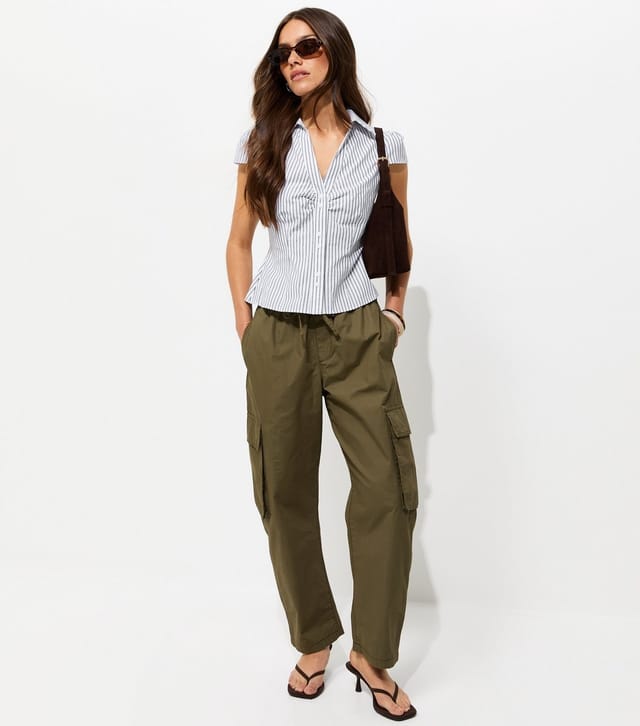 New Look Women's Petite White Cotton Striped Fitted Double Button Shirt New Look - 3