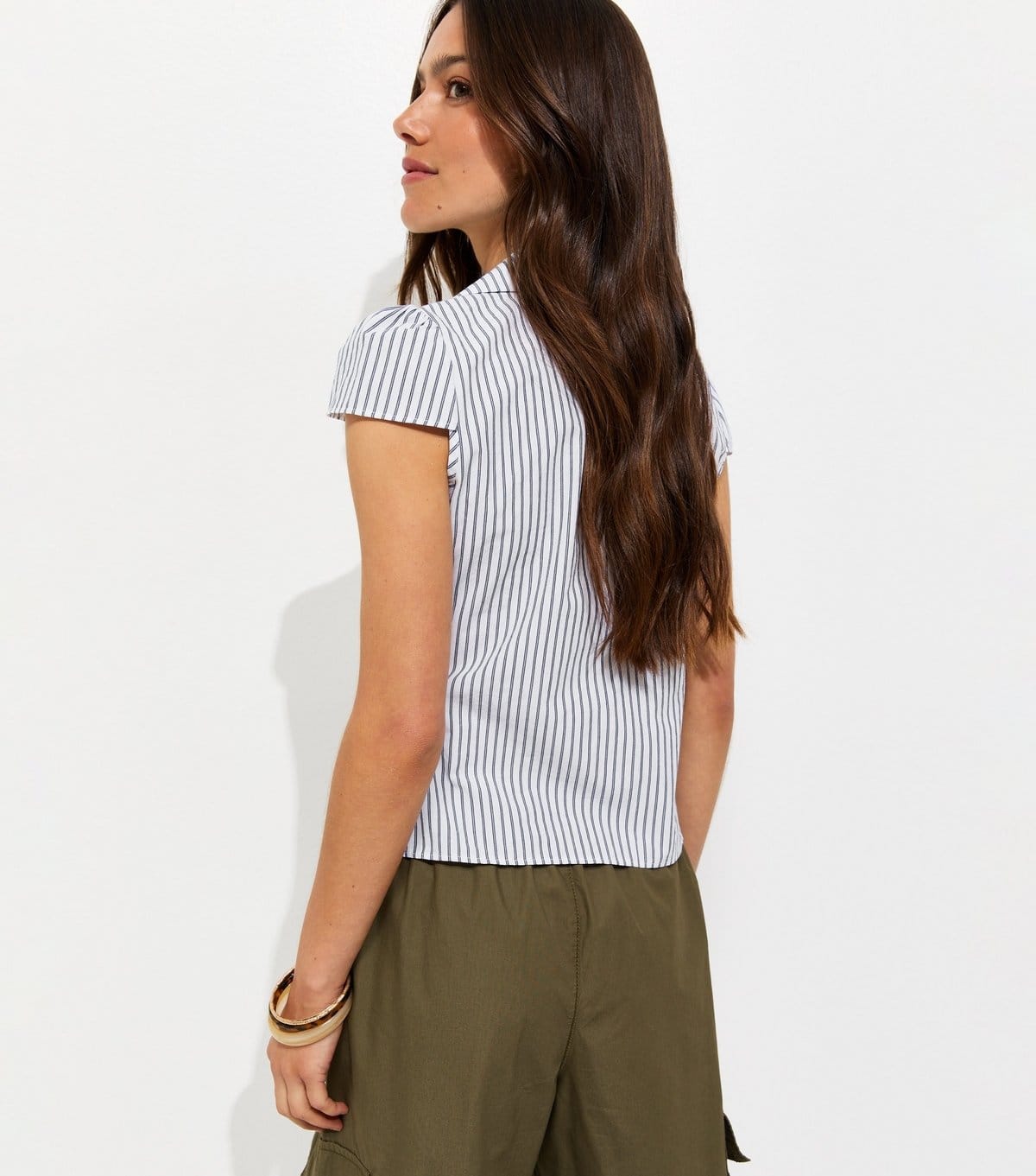 New Look Women's Petite White Cotton Striped Fitted Double Button Shirt New Look - 4