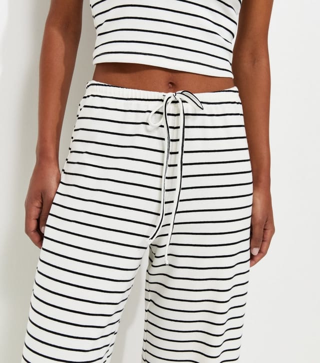 New Look Women's White Cotton Rich Horizontal Stripe Wide Leg Jersey Trousers New Look - 2