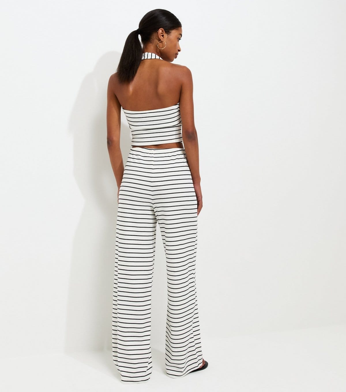 New Look Women's White Cotton Rich Horizontal Stripe Wide Leg Jersey Trousers New Look - 4