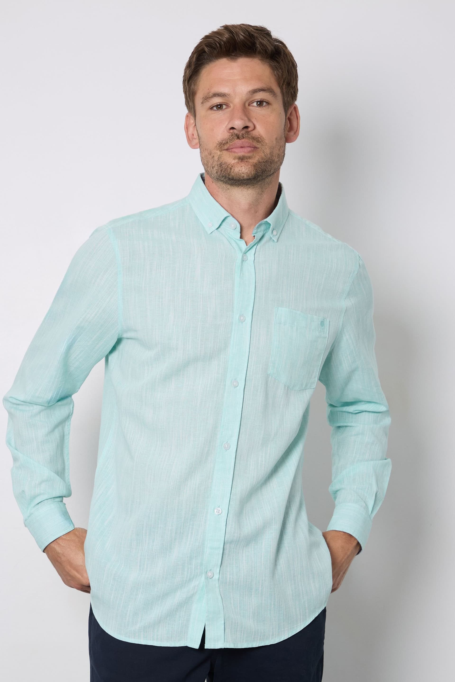 Maine Maine Men's Aqua Soft Stripes Long Sleeve Shirt Button Down Shirt