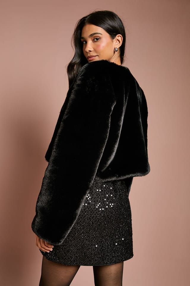 Coast Coast Women's Black Occasion Short Edge To Edge Faux Fur Coat - 3