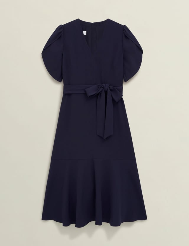 Hobbs London Hobbs London Women's Pricilla V-Neck Tie Midi Dress in Dark Navy - 2