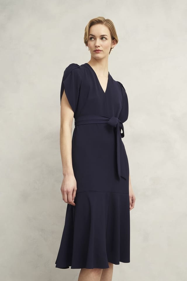 Hobbs London Hobbs London Women's Pricilla V-Neck Tie Midi Dress in Dark Navy - 3