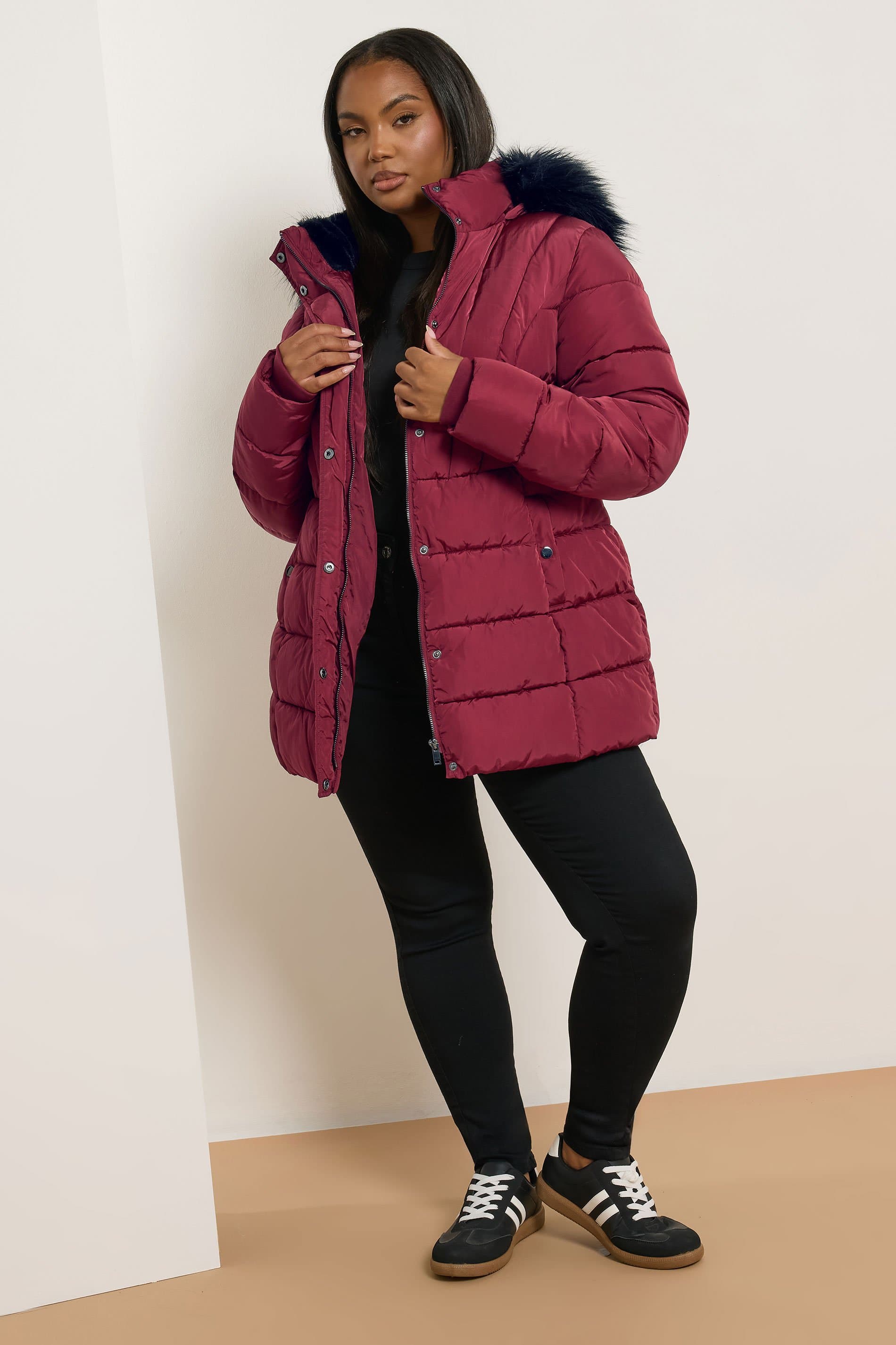 Yours Plus Size Burgundy Red Short Puffer Coat