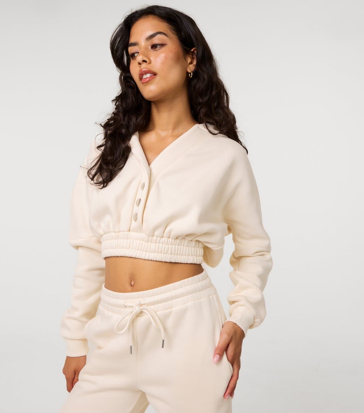 Pink Vanilla Women's Cream Press Stud Cropped Hoodie Pink Vanilla New Look