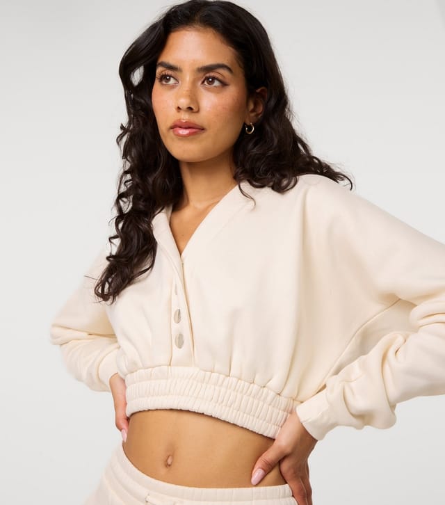 Pink Vanilla Women's Cream Press Stud Cropped Hoodie Pink Vanilla New Look - 3