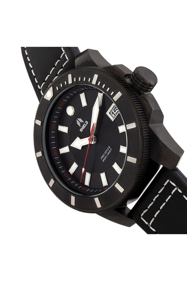 Shield Shield Shaw Leather-Band Men's Diver Watch with Date in Black - 3