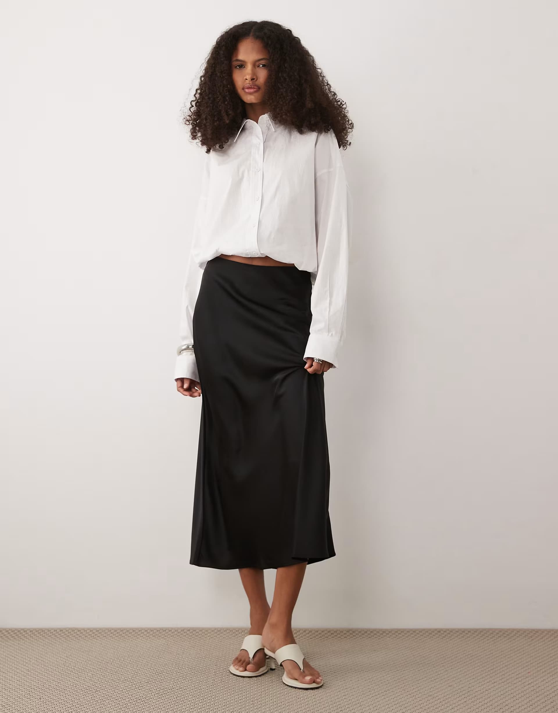 ASOS ASOS Black Satin Midi Skirt
