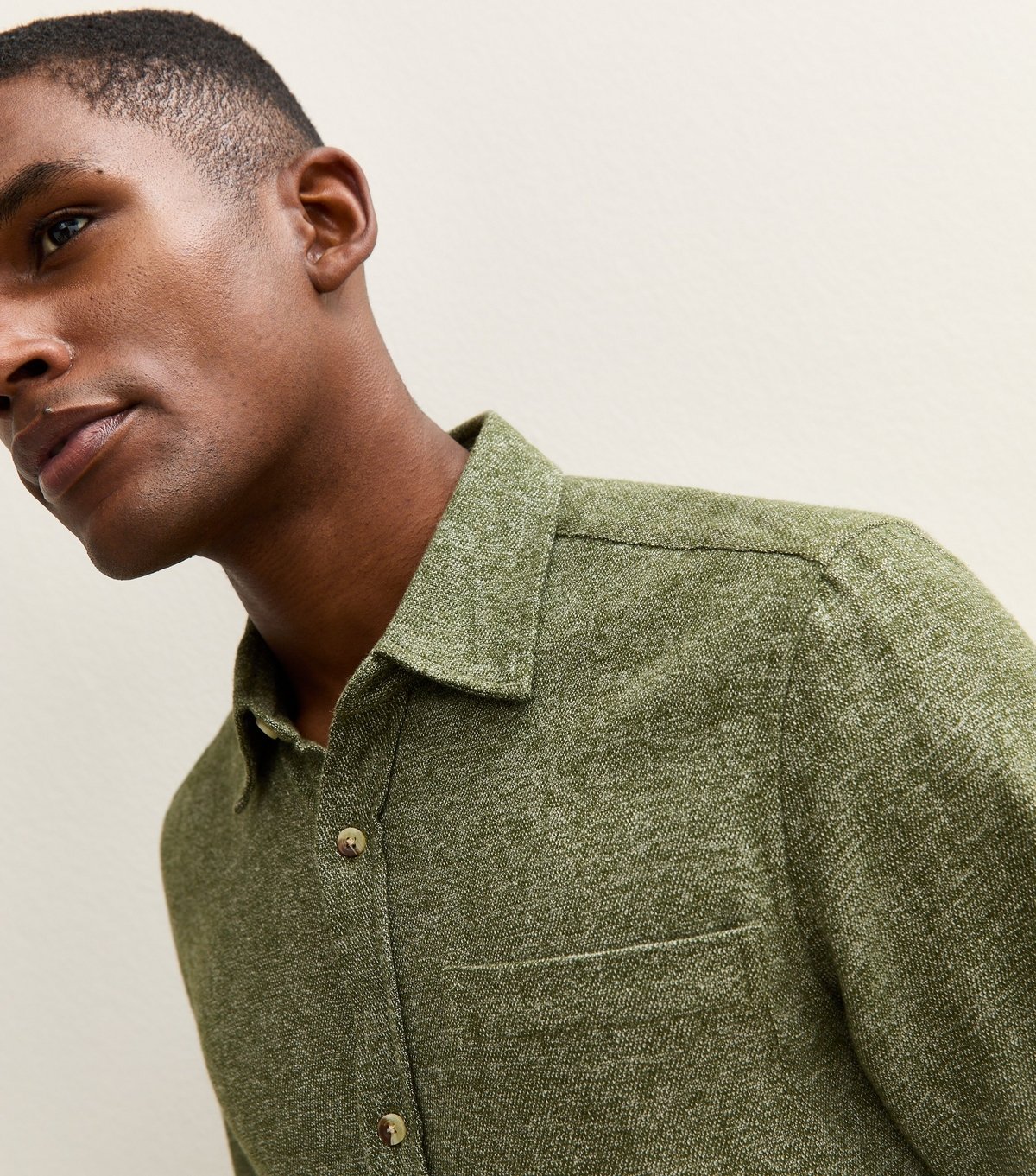 New Look Men's Green Regular Fit Long Sleeve Marl Shirt New Look - 2