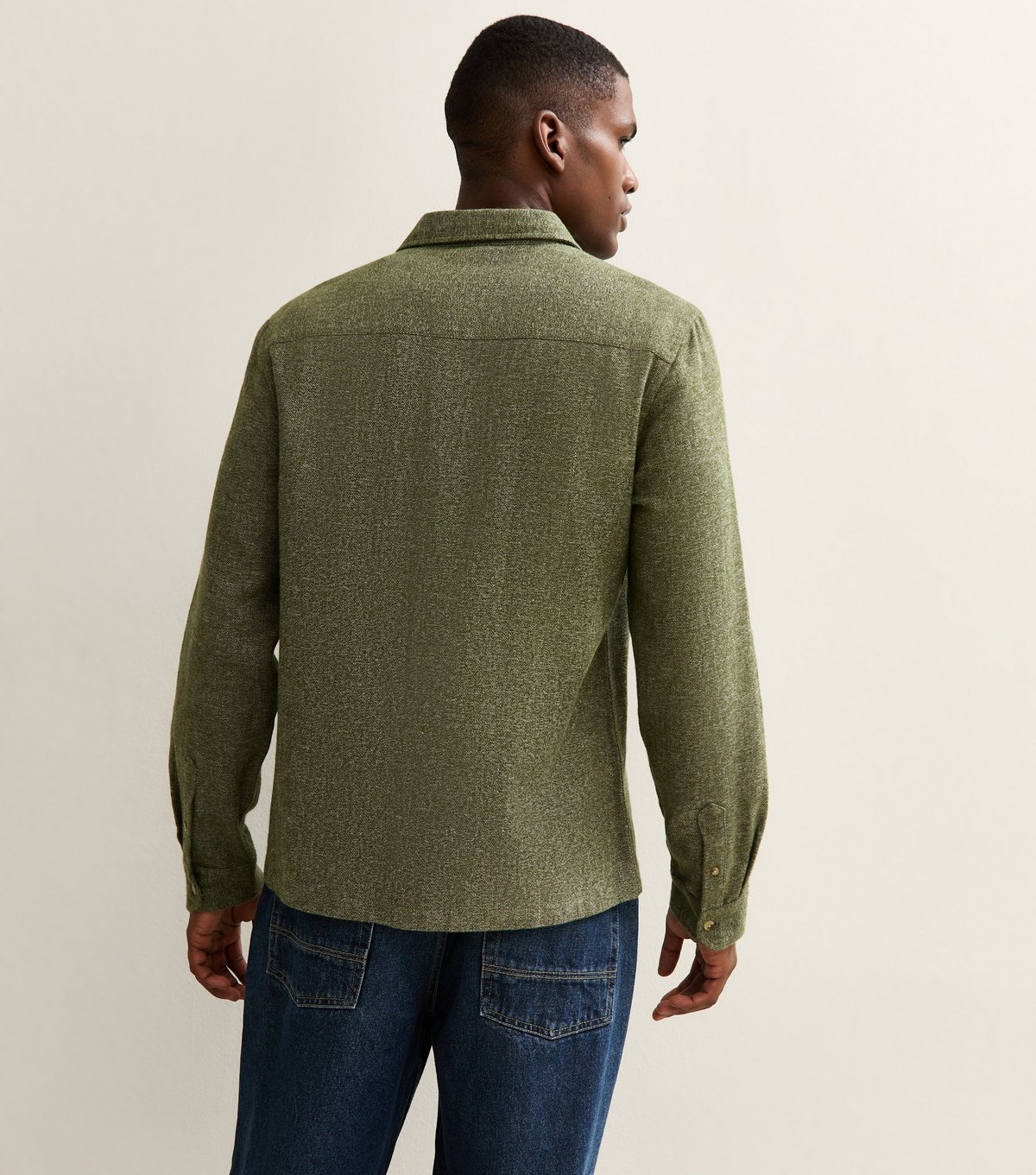 New Look Men's Green Regular Fit Long Sleeve Marl Shirt New Look - 4