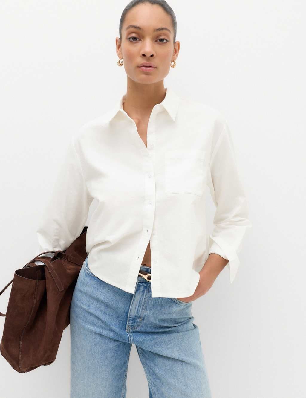 Marks & Spencer M&S Pure Cotton Striped Oxford Shirt Soft White