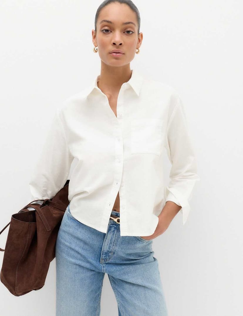 Marks & Spencer M&S Pure Cotton Striped Oxford Shirt Soft White - 1
