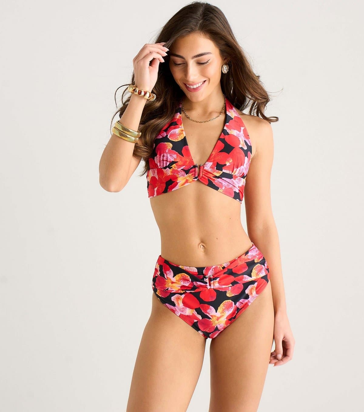 Gini London Women's Black Floral Print Halter Neck Bikini Top Gini London New Look