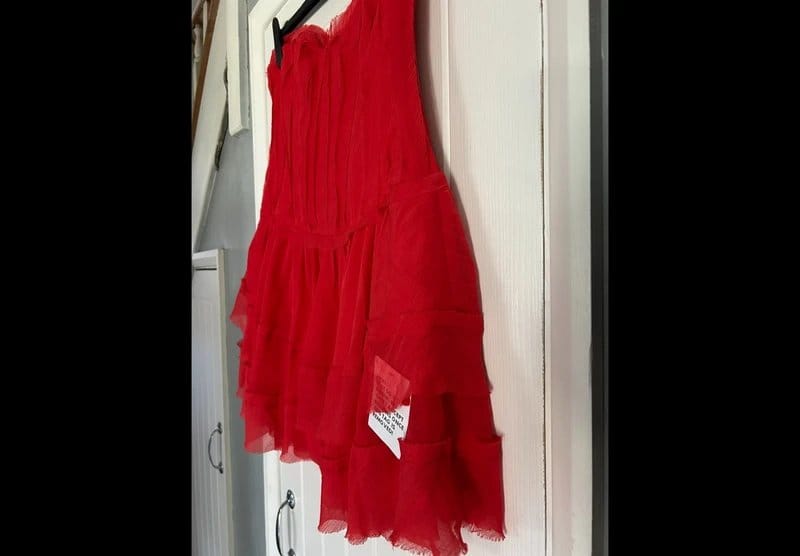ASOS Design NWT Asos red strapless ruffle skater tier summer mini dress 18 £50 - 1
