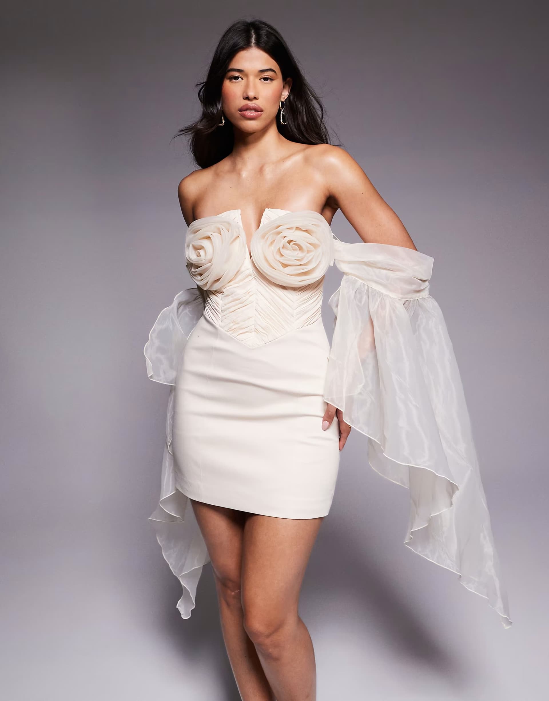 ASOS ASOS LUXE organza sleeve corsage mini dress in cream