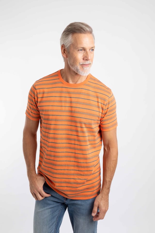 Weird Fish Weird Fish Men's Jefferson Textured Stripe T-Shirt in Pale Orange - 3