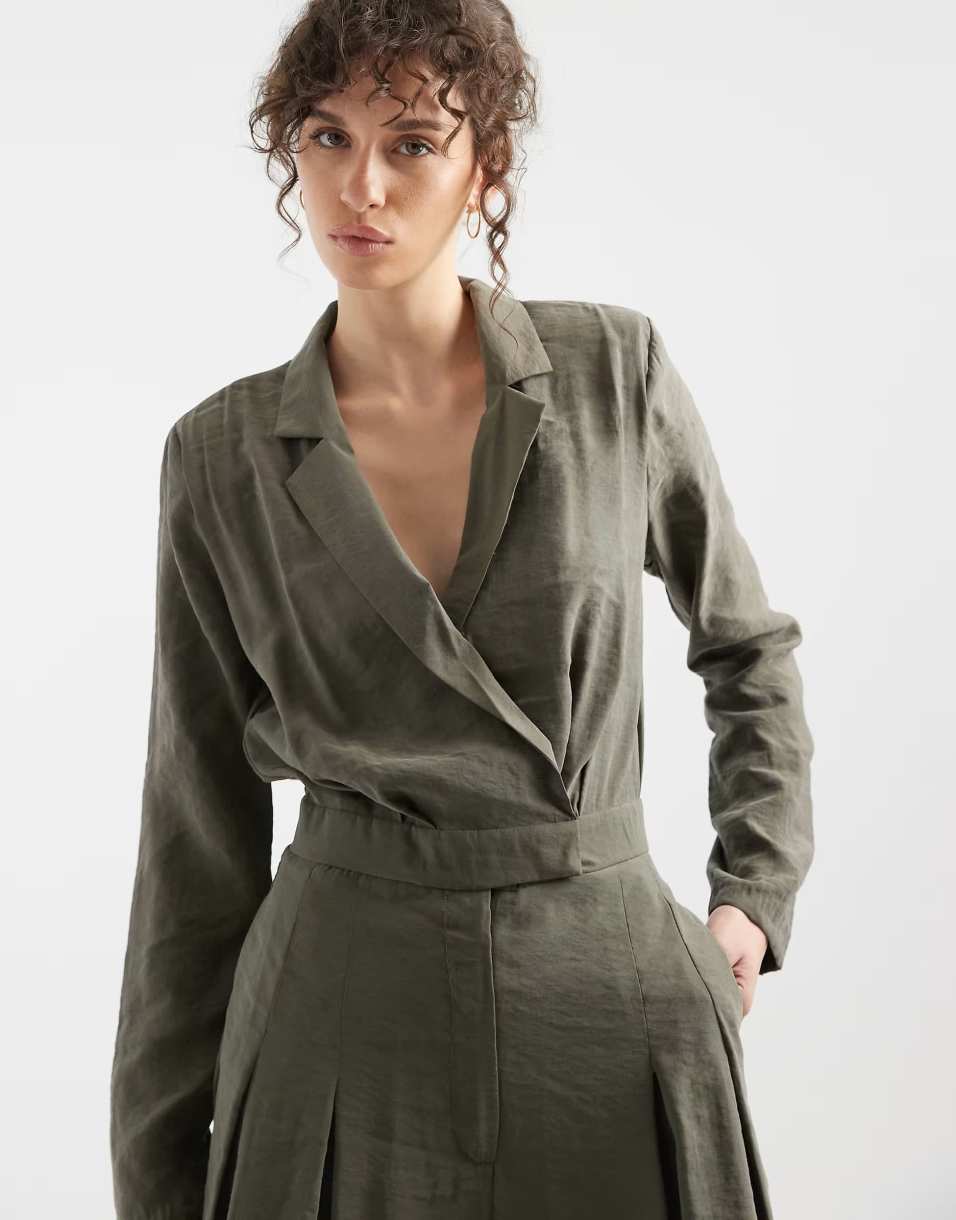 ASOS ASOS DESIGN cupro wrap jumpsuit in khaki