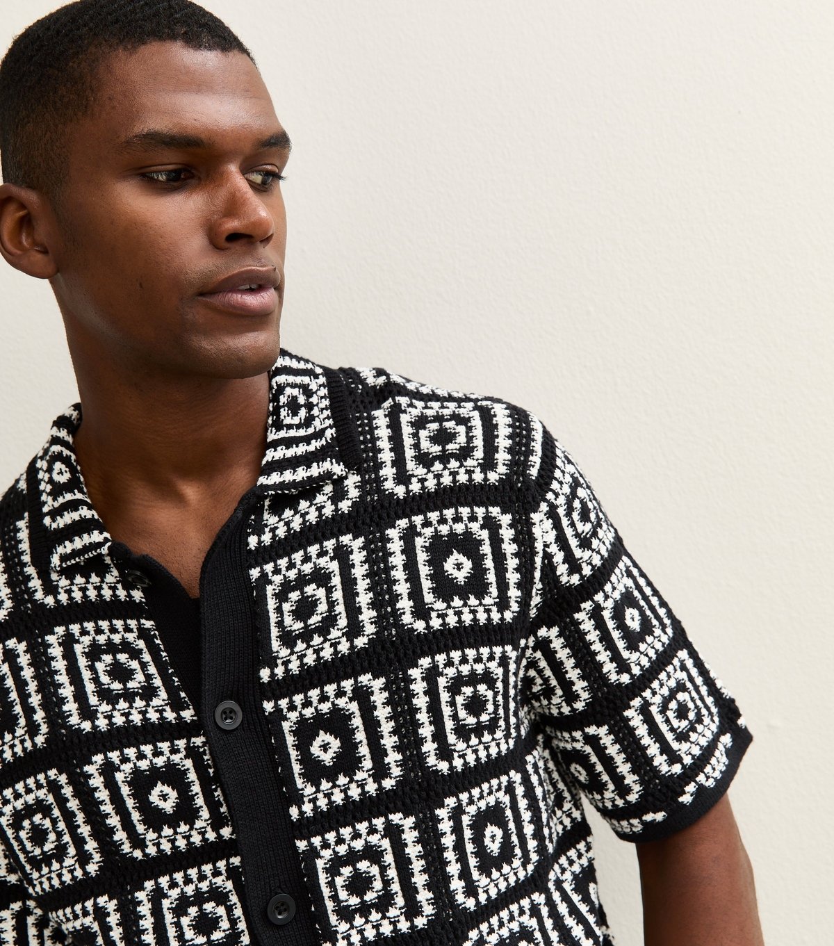 Only and Sons Men's Black Crochet Knit Relaxed Shirt Only and Sons New Look - 2