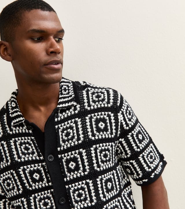 Only and Sons Men's Black Crochet Knit Relaxed Shirt Only and Sons New Look - 2