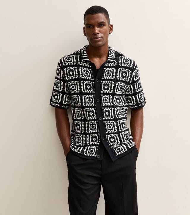 Only and Sons Men's Black Crochet Knit Relaxed Shirt Only and Sons New Look - 3