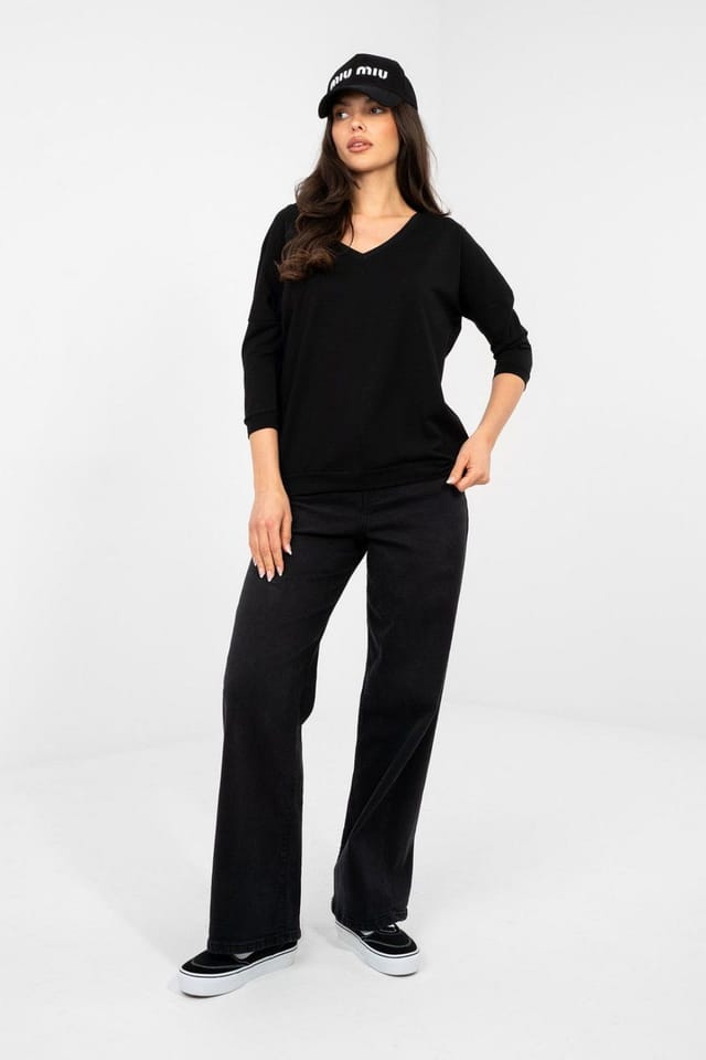 Love Lace Love Lace Women's Cotton Elastane Daily Blouse with 3/4 in Black - 2