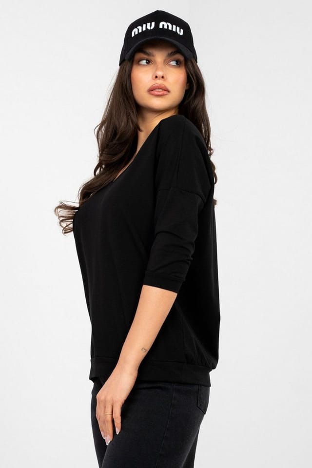 Love Lace Love Lace Women's Cotton Elastane Daily Blouse with 3/4 in Black - 3