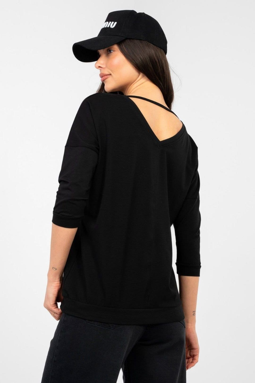 Love Lace Love Lace Women's Cotton Elastane Daily Blouse with 3/4 in Black - 4