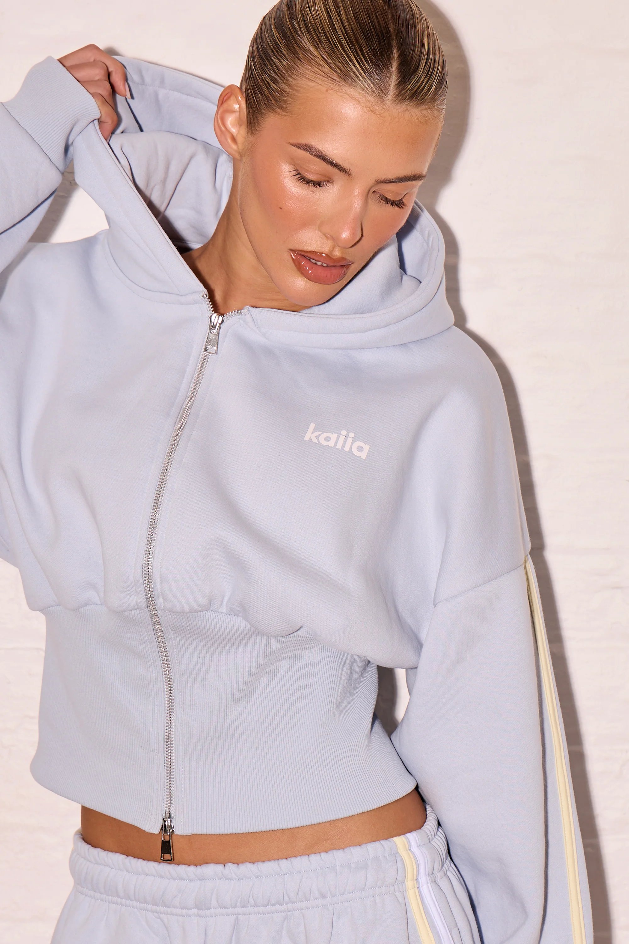 Kaiia Kaiia Logo Corset Zip Through Hoodie Dusty Blue & Lemon - 2
