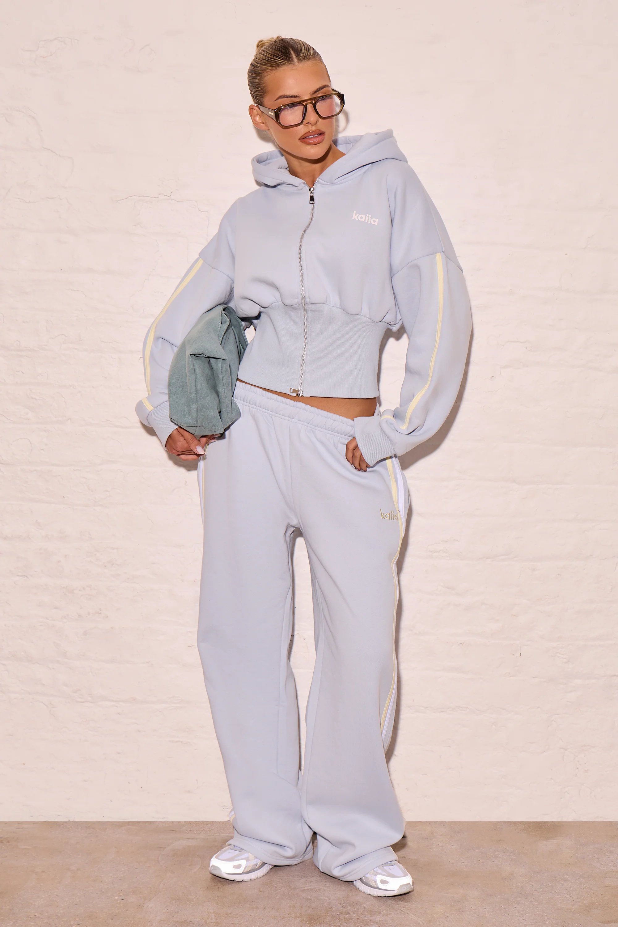 Kaiia Kaiia Logo Corset Zip Through Hoodie Dusty Blue & Lemon - 3