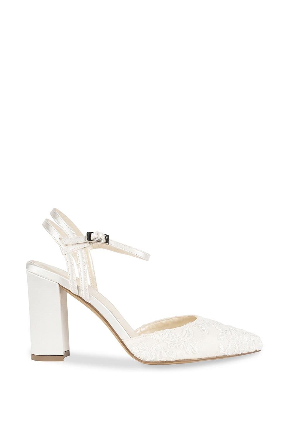 Paradox London Paradox London Women's Satin & Lace 'Fauna' High Block Heel Court Shoes in Ivory