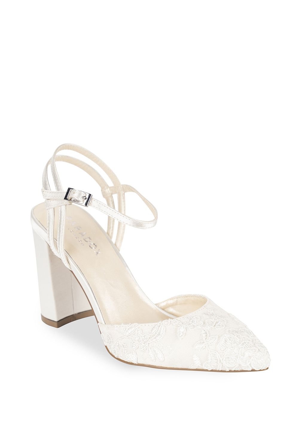 Paradox London Paradox London Women's Satin & Lace 'Fauna' High Block Heel Court Shoes in Ivory - 2