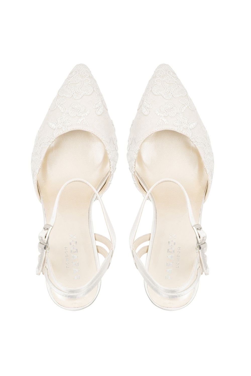 Paradox London Paradox London Women's Satin & Lace 'Fauna' High Block Heel Court Shoes in Ivory - 3