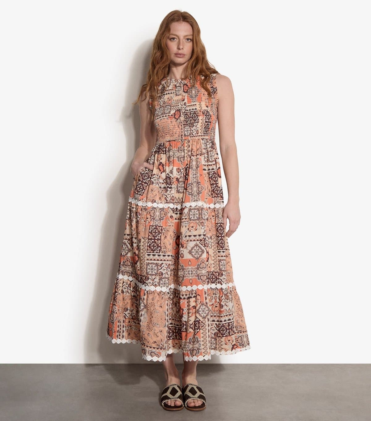 Apricot Women's Orange Cotton Floral Sleeveless Midi Dress Apricot New Look