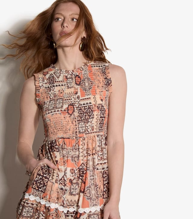 Apricot Women's Orange Cotton Floral Sleeveless Midi Dress Apricot New Look - 3