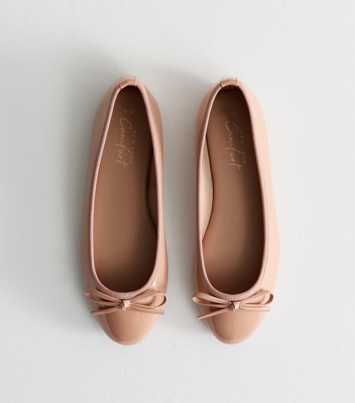 New Look Women's Oatmeal Patent Faux Leather Ballet Flats Vegan New Look