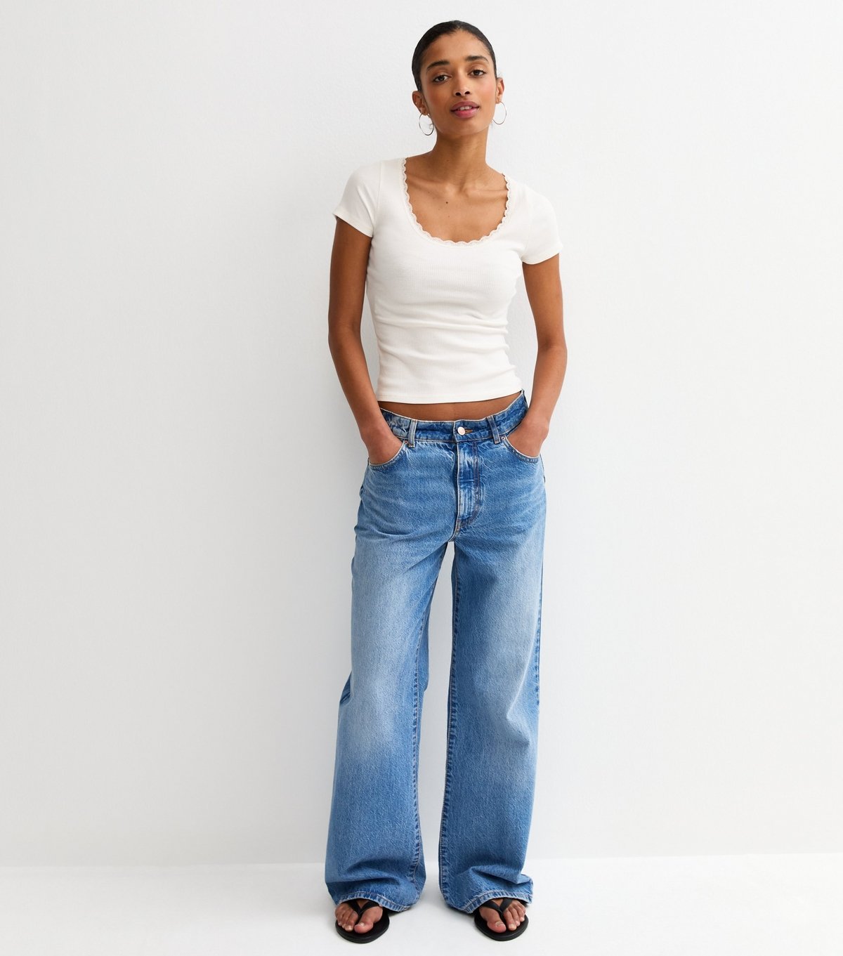 New Look Women's Cream Lace Trim Scoop Neck T-Shirt New Look - 3