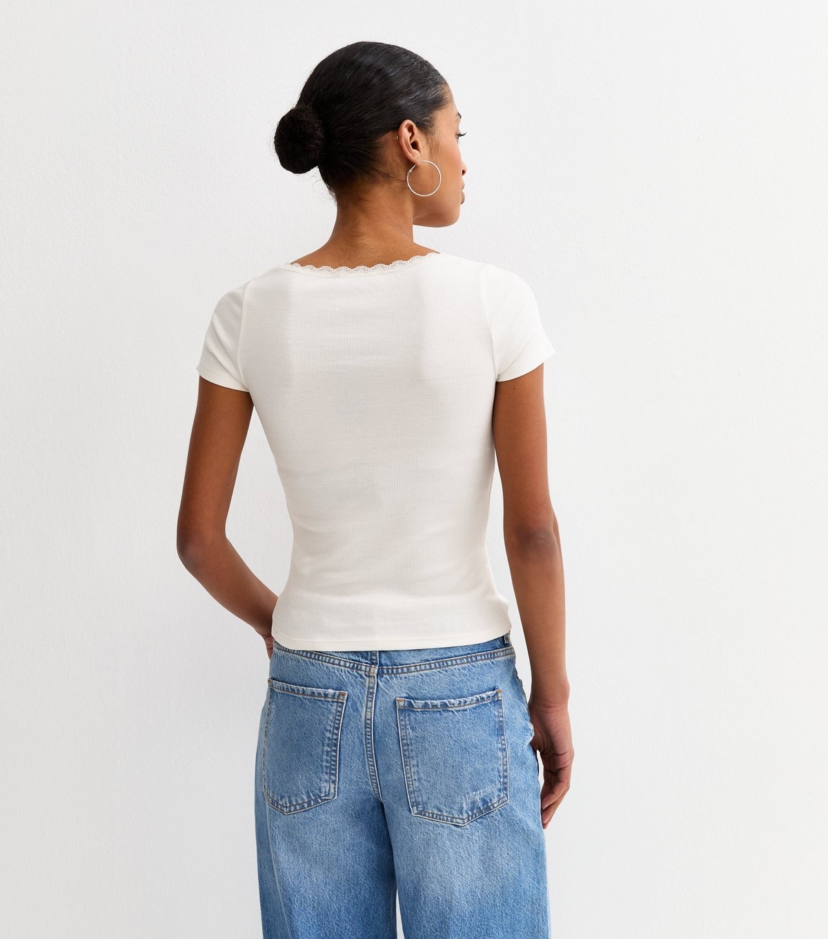 New Look Women's Cream Lace Trim Scoop Neck T-Shirt New Look - 4