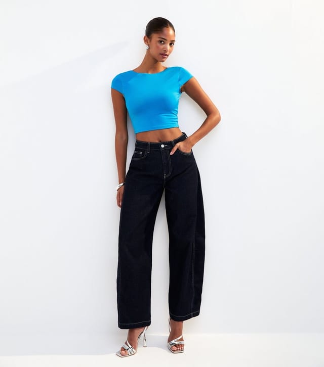 New Look Women's Bright Blue Scoop Back Jersey Cropped T-Shirt New Look - 2